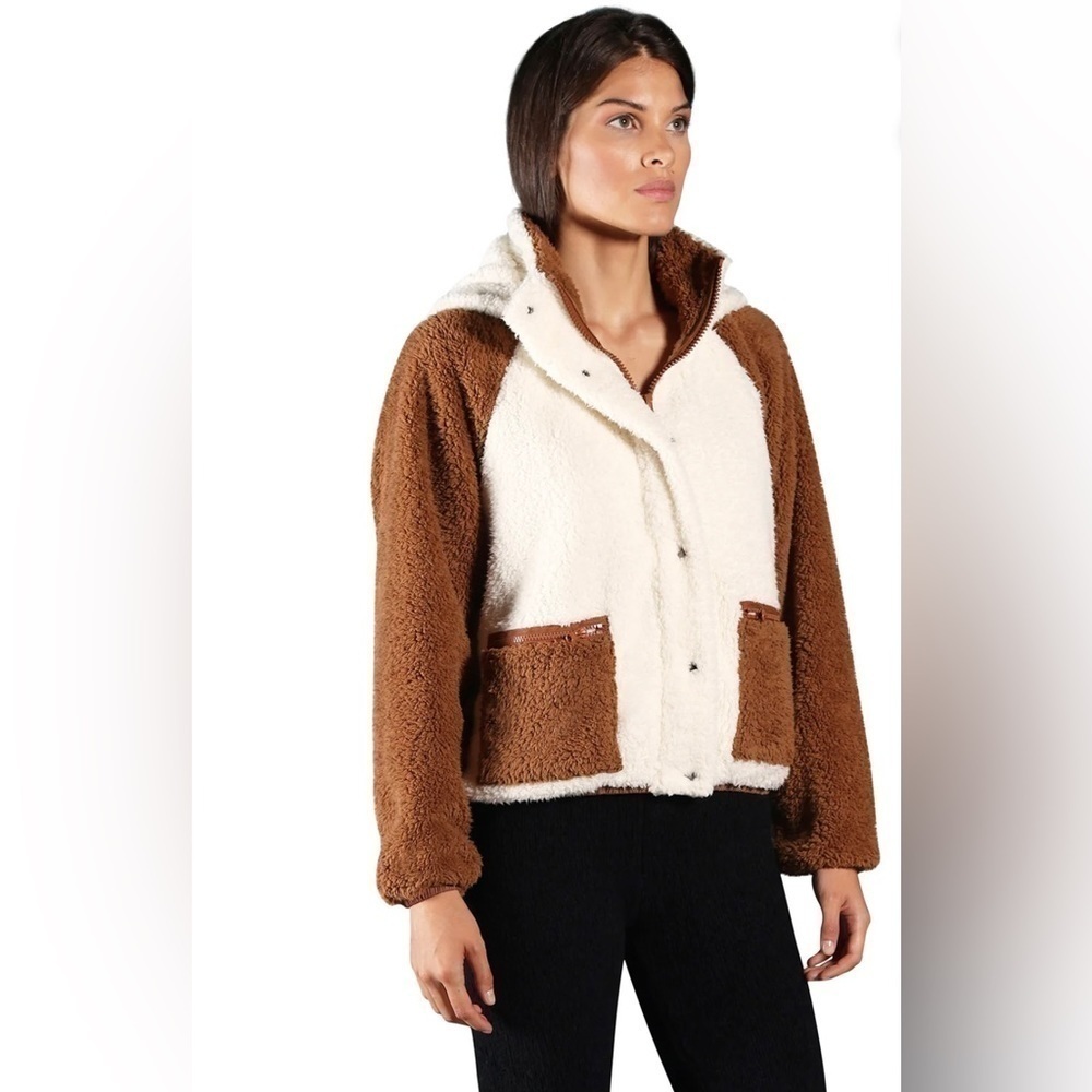 REVOLVE x Plush Sherpa Full Zip Jacket Womens Removable Hood Outerwear Sz Large
